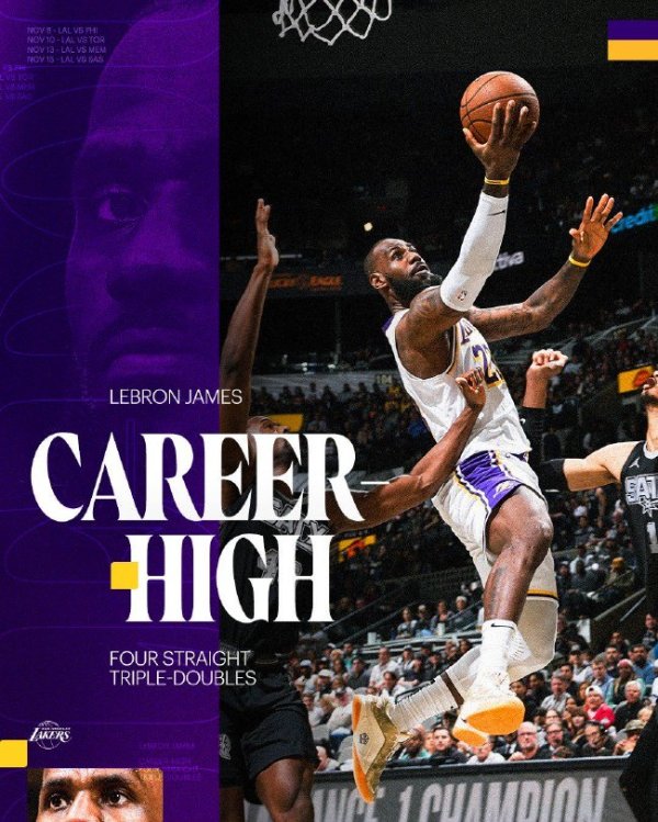 九游娱乐app 詹姆斯连4场三双浓眉40+12 湖人险胜马刺4连胜