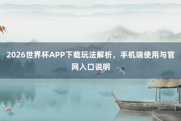2026世界杯APP下载玩法解析，手机端使用与官网入口说明
